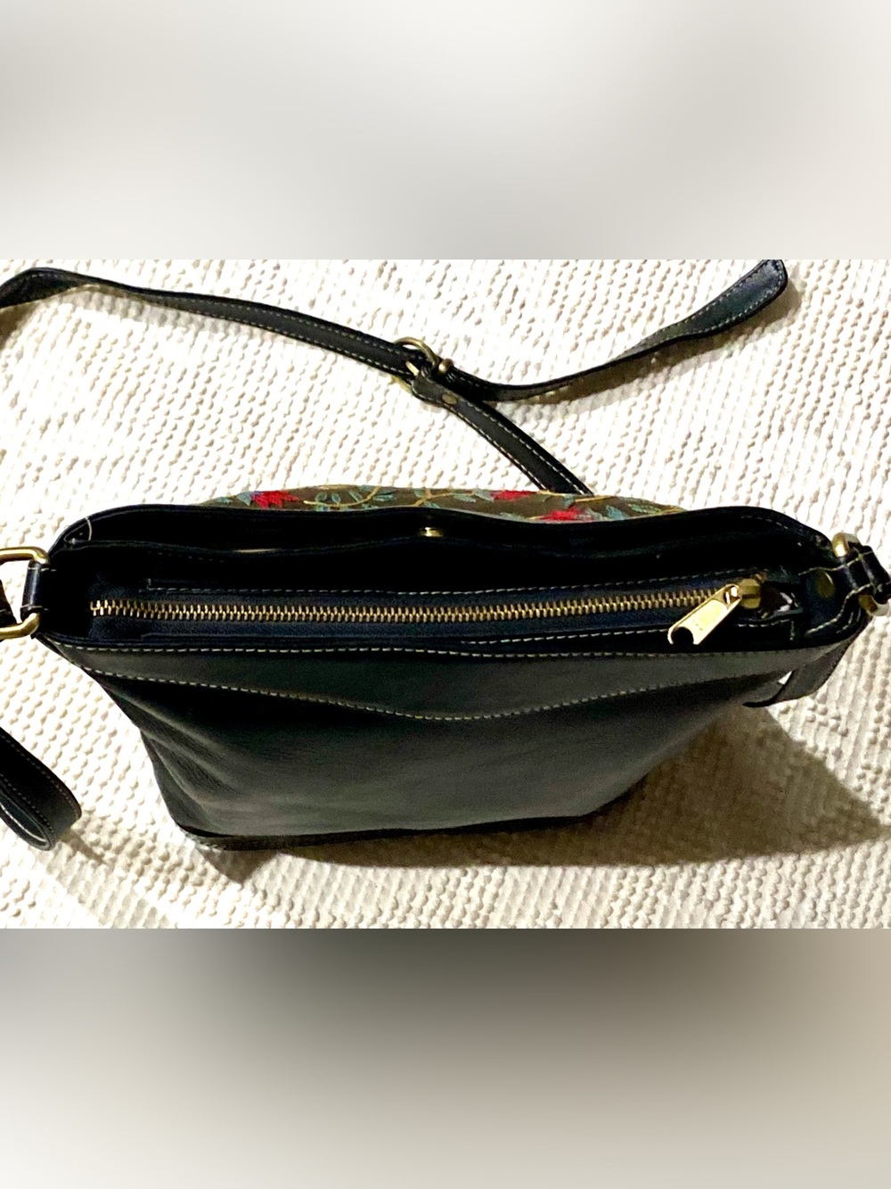 Turkish Embroidered Floral Canvas and Leather Bag in Olive with Colorful Accents - Picture 7 of 16